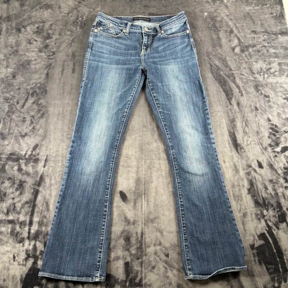 Rock & Republic Jeans Womens 8 Blue Bootcut Wing Rhinestone Pocket